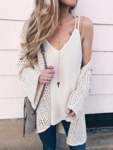 weekly wrap up 1/26/18 crochet cardigan and white cami spring outfit preview on pinterestingplans blog