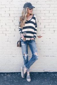 Transitional Spring Outfit- Bf jeans/striped tee