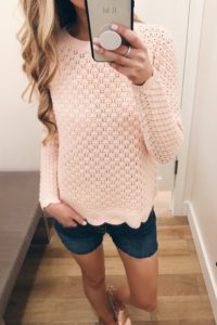 Loft Sale - Pink Scalloped Sweater