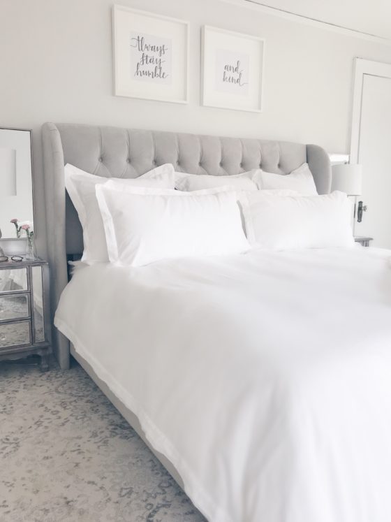 master bedroom makeover with organic white bedding