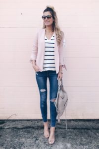 spring capsule wardrobe 2018 - skinny jeans with heels and casual blazer for a spring date night outfit on pinteresting plans fashion blog