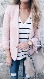 casual Spring outfit ideas - sweatshirt blazer over striped tee on pinteresting plans connecticut fashion blog