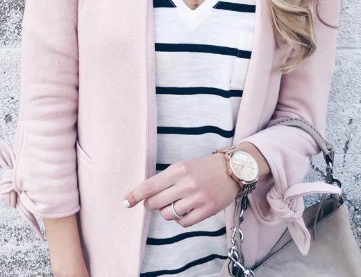 casual Spring outfit ideas - sweatshirt blazer over striped tee on pinteresting plans connecticut fashion blog