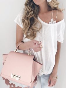 connecticut fashion blogger rachel moore in slouchy tee over bralette