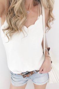 women's belts with scalloped white cami and jean shorts on pinteresting plans connecticut fashion blog
