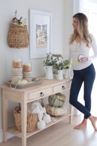 tips for picking art for your your home - coastal art from minted over console table decorated for Fall on pinteresting plans lifestyle blog
