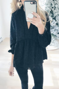 holiday outfit ideas - black peplum blouse from gibson glam collection on pinteresting plans blog