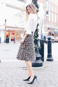 leopard holiday party outfits - leopard sweater skirt on pinteresting plans fashion blog
