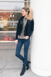 leopard holiday party outfits - moto jacket outfit on pinteresting plans fashion blog