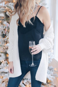 nordstrom half yearly sale picks for her - lace trim black camisole under ivory cardigan on pinteresting plans blog