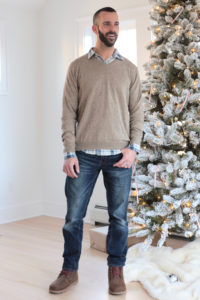 nordstrom half yearly sale picks for him - brown cashmere sweater over plaid shirt on pinteresting plans husband