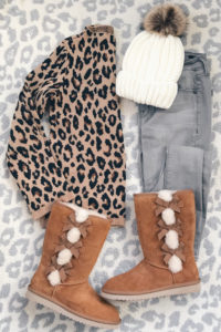 women's boots with bows and a leopard sweater outfit on pinteresting plans blog