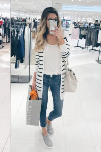 president's day weekend sale round up - striped cardigan outfit on pinteresting plans blog