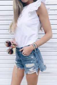 spring transition outfits with denim - high rise distressed denim shorts on pinteresting plans blog
