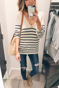 loose knit striped spring sweater on Pinteresting Plans blog