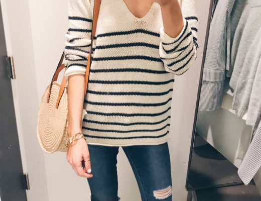 loose knit striped spring sweater on Pinteresting Plans blog