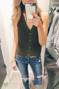 hm try on - button front sweater tank - Pinteresting Plans blog