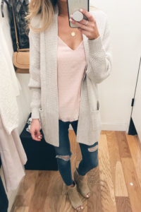 express try on - cardigan and blush pink camisole Pinteresting Plans blog