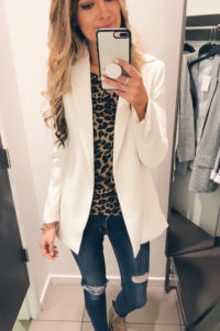 h&m try on - belted blazer over leopard top on Pinteresting Plans fashion blog