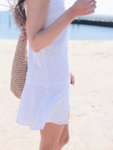 spring travel outfits 2019 - white eyelet drop waist dress on pinteresting plans connecticut fashion blog