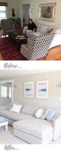 Before and After living room makeover with affordable wall art