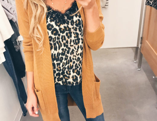 nordstrom anniversary sale 2019 try on - leopard cami under caramel colored cardigan - pinteresting plans fashion blog