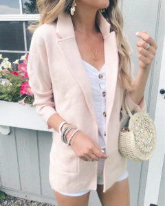 sweater blazer and boho cuff bracelet - summer outfit ideas - pinteresting plans blog