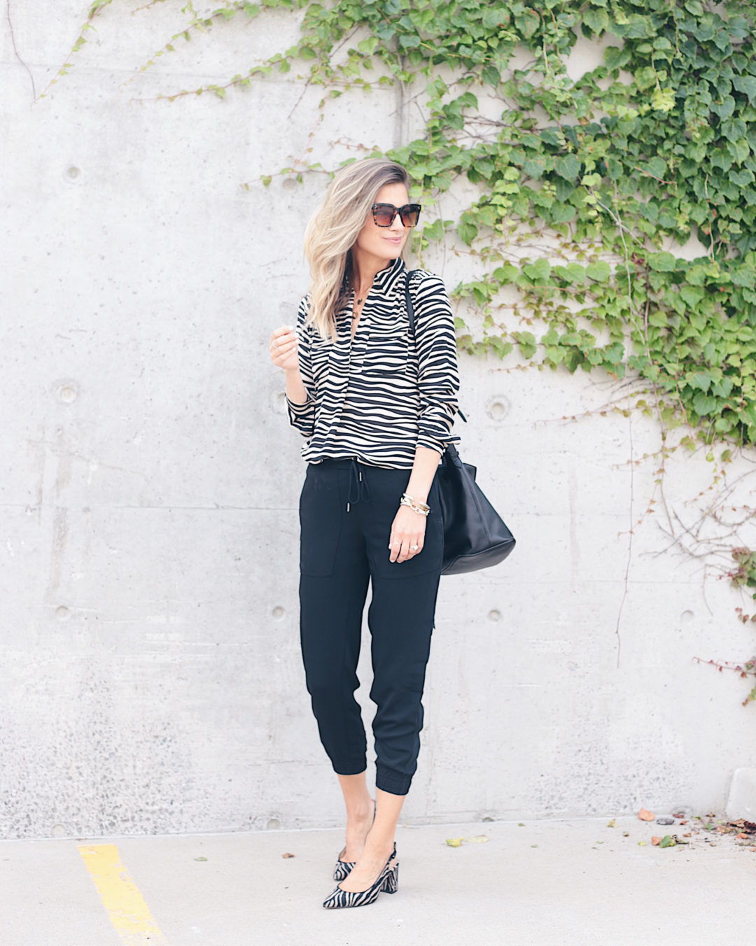fall fashion trends for the office 2019 - pinteresting plans connecticut fashion blogger Rachel Moore in joggers for work