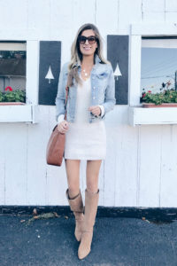 fashion blogger styling something navy sweater dress for a casual outfit