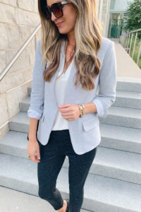 fashion blogger wearing nordstrom gibson notch collar grey blazer