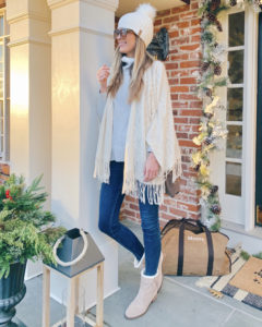 late fall outfit - textured fringe kimono on pinteresting plans blog