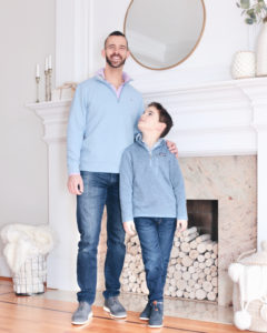 Father son matching outfits - nordstrom 1/4 zip sweater with button up shirt straight leg jeans and casual loafers