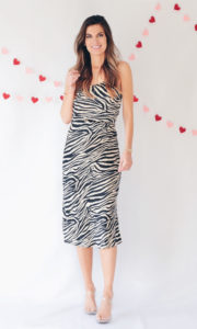 Valentine’s Day outfit ideas tan black zebra cami slip top with matching slip skirt set