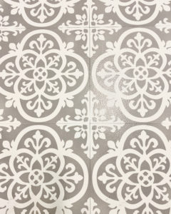 peel and stick tile review - gray stenciled tile in laundry room - pinteresting plans blog