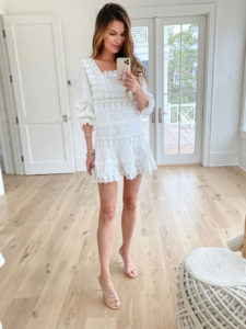 endless rose square neck lace trim white dress for spring bridal party