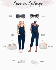 Comfortable travel outfit idea - black jumpsuit and carryon tote bag for all budgets