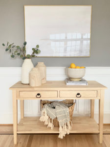 how to style a console table - baskets and vases - pinteresting plans blog