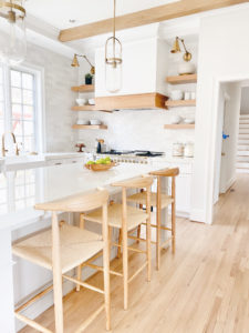 white and wood modern kitchen remodel - natural wood woven stools - pinteresting plans kitchen