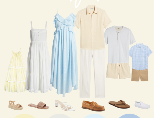 family outfit ideas for summer photos - pastel yellow and blue color scheme