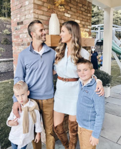 chambray and tan fall family photo outfit idea 2020