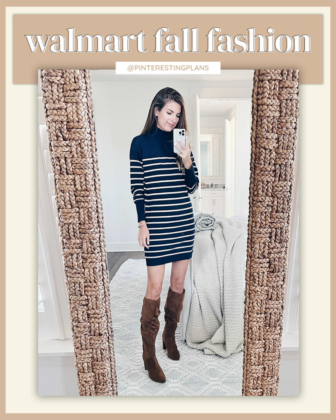 walmart fall fashion 2021 - sweater dress with knee high boots outfit