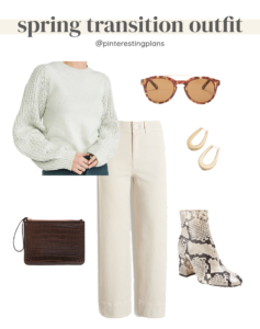 pastel spring casual chic outfit idea with wide leg jeans