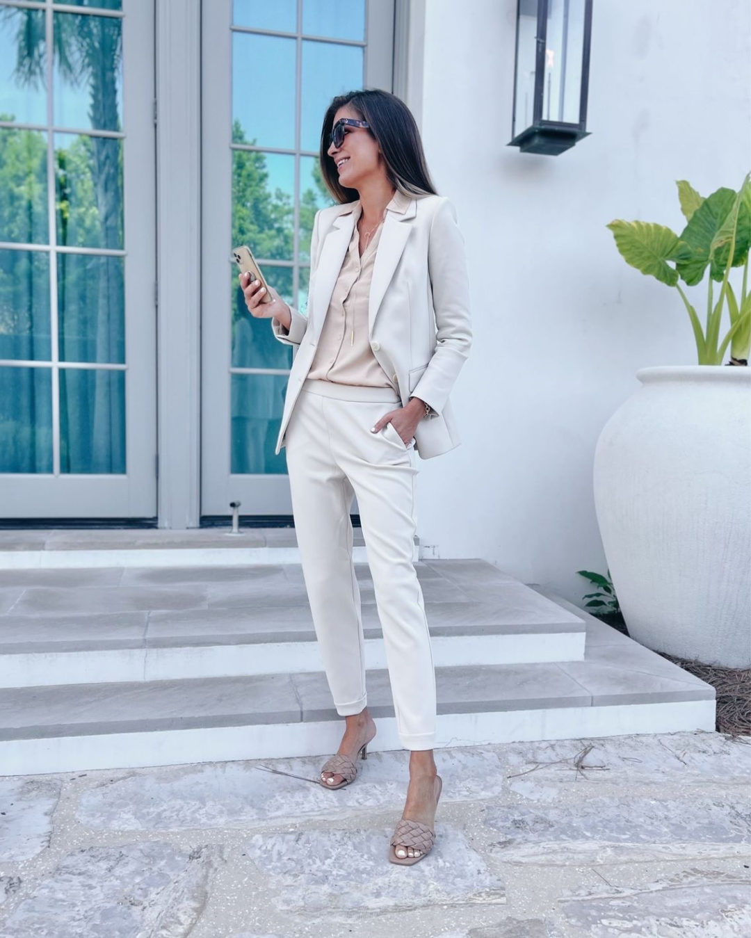 matching off white blazer and pants work outfit 2021