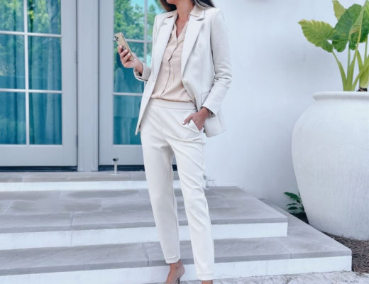 matching off white blazer and pants work outfit 2021