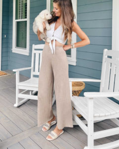 wide leg rib sweater pants outfit idea 2021