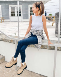 cute lug sole boot outfit idea 2021