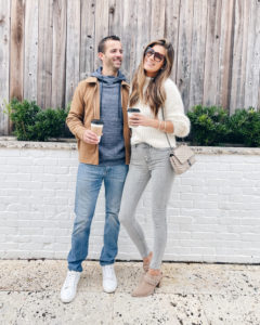 fashionable neutral winter outfit idea for couples