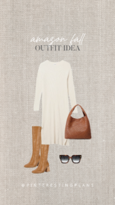 midi sweater dress with knee high boots fall outfit from amazon 2023