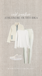 neutral monochrome cream winter athleisure outfit idea 2023