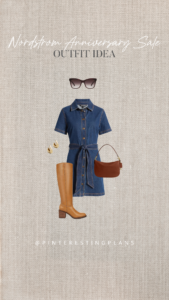 mini denim dress with tan brown knee high boots from nordstrom anniversary sale 2024